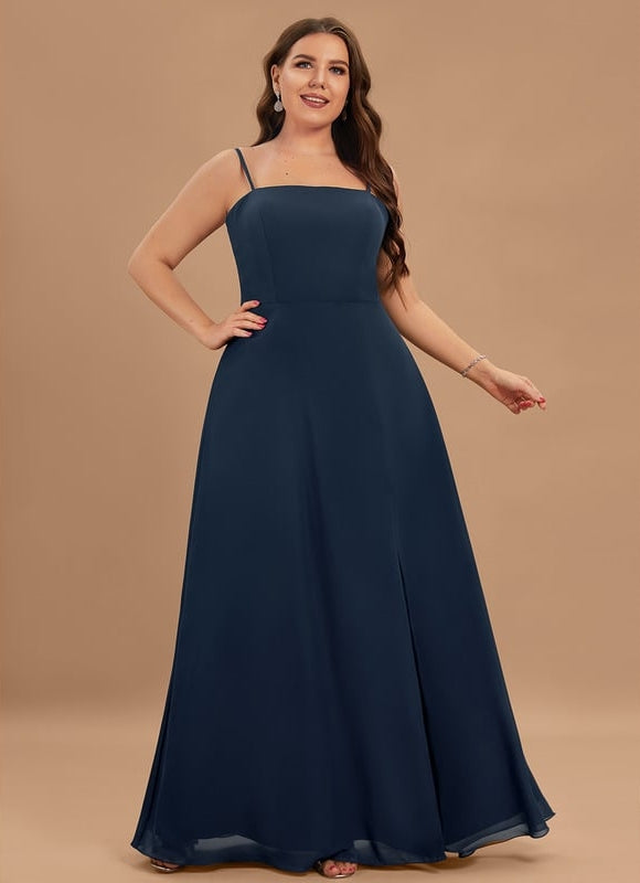 Trapèze col carré longueur ras du sol mousseline robe de demoiselle d'honneur - gallery 8