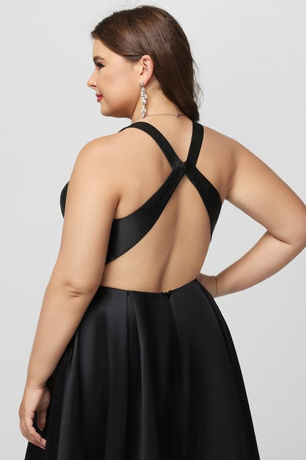 Trapèze col v asymétrique satin robe de demoiselle d'honneur - gallery 8