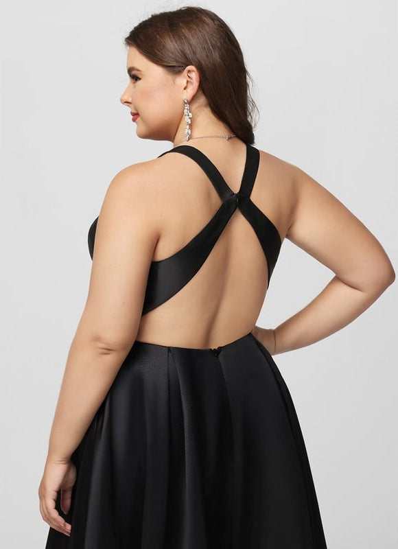 Trapèze col v asymétrique satin robe de demoiselle d'honneur - gallery 8