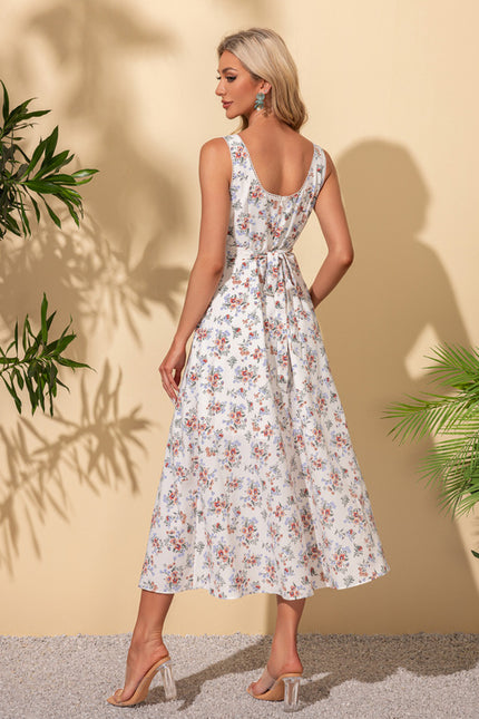 Robe imprimé fleur col cœur trapèze polyester midi - gallery 2