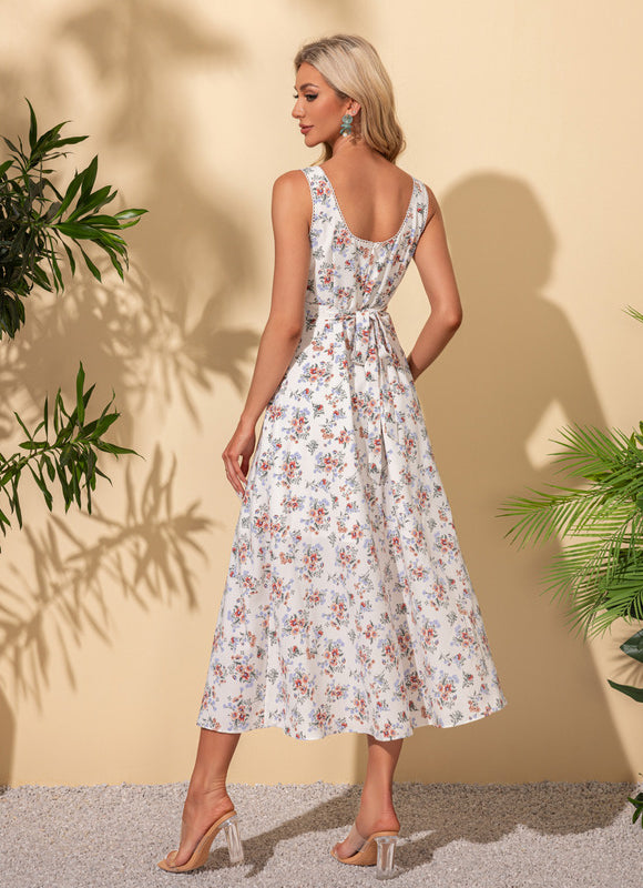 Robe imprimé fleur col cœur trapèze polyester midi - gallery 2