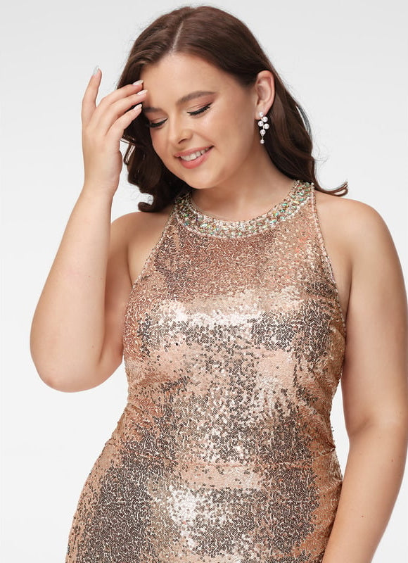 Trapèze col rond court paillette robe de bal de promo avec paillettes - gallery 9