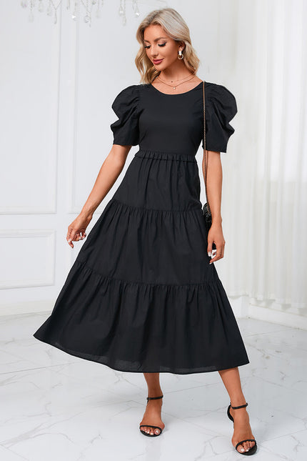 Robe à volants col rond trapèze polyester midi - gallery 1