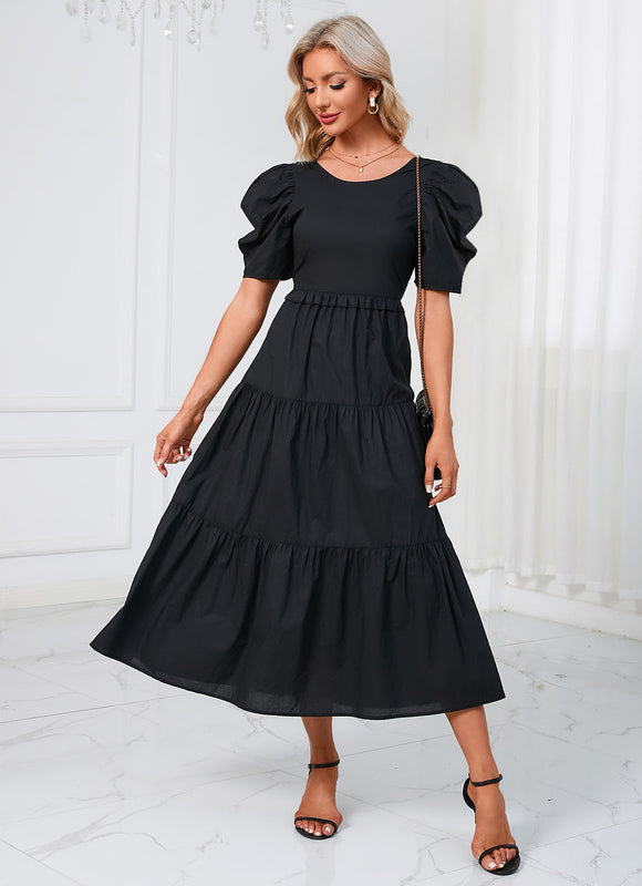 Robe à volants col rond trapèze polyester midi - gallery 1