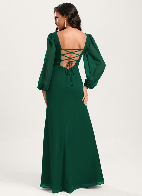 Sirène col rond longueur ras du sol mousseline robe de demoiselle d'honneur - gallery 4
