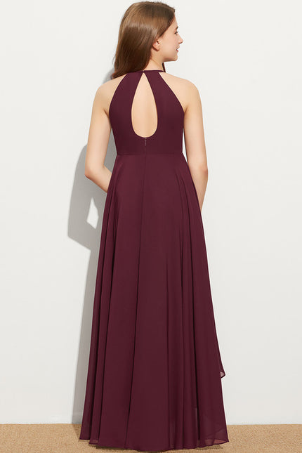 Trapèze licou asymétrique mousseline robe de demoiselle d'honneur - junior - gallery 4