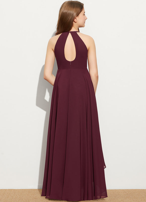 Trapèze licou asymétrique mousseline robe de demoiselle d'honneur - junior - gallery 4