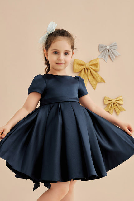 Trapèze col rond longueur genou satin robes fille mariage - gallery 6