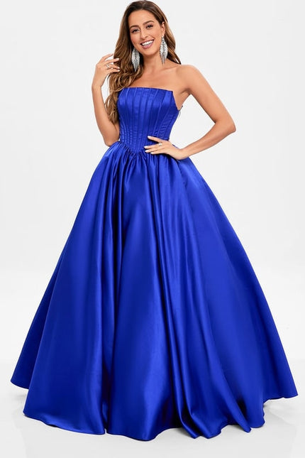 Princesse col droit longueur ras du sol satin robe de bal - gallery 2