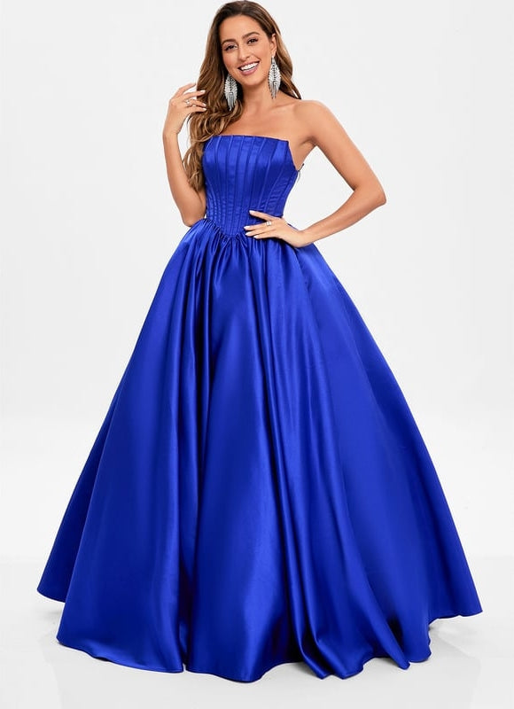 Princesse col droit longueur ras du sol satin robe de bal - gallery 2