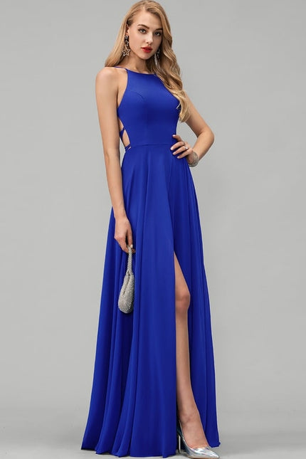 Trapèze col rond longueur ras du sol mousseline robe de demoiselle d'honneur - gallery 4