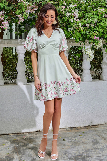 Robe imprimé fleur col v trapèze polyester mini - gallery 5