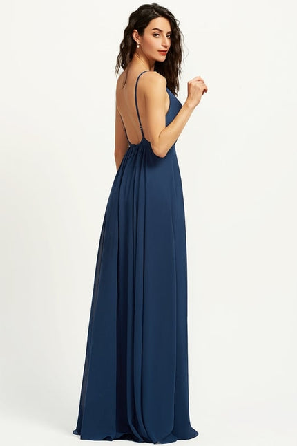 Trapèze col v longueur ras du sol mousseline robe de bal - gallery 1