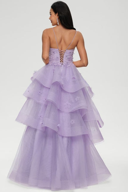 Princesse col cœur longueur ras du sol tulle robe de bal avec paillettes perles - gallery 4