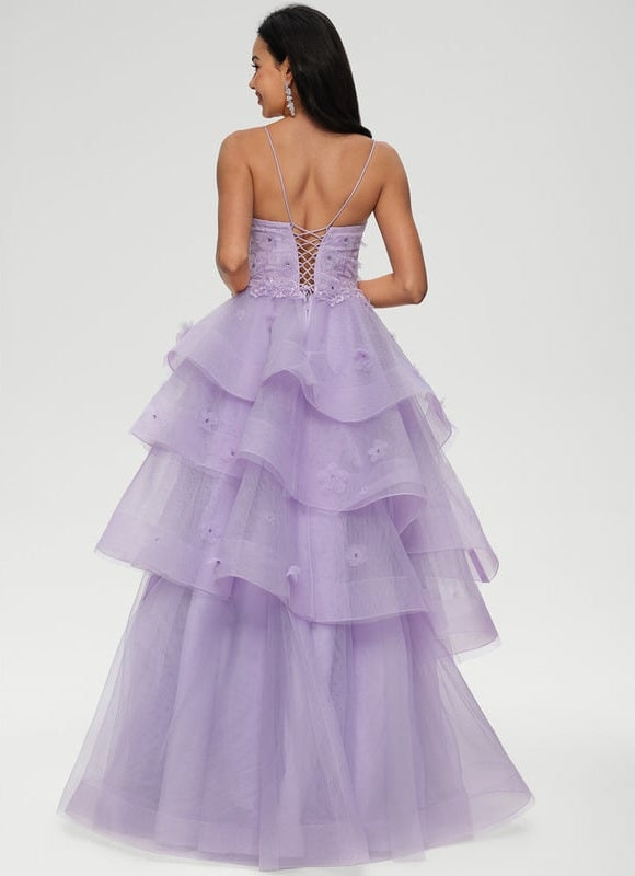 Princesse col cœur longueur ras du sol tulle robe de bal avec paillettes perles - gallery 4
