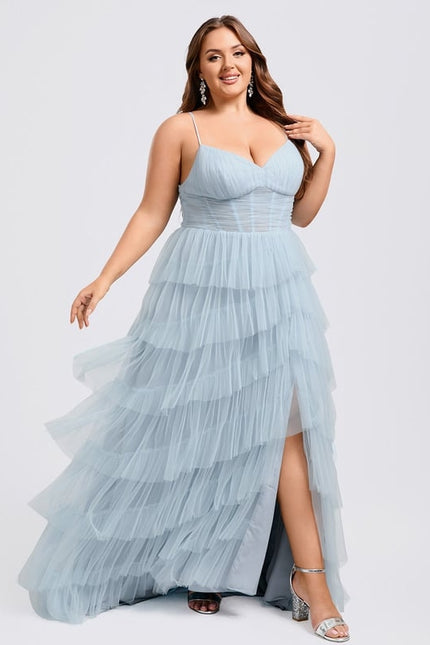 Princesse col v traîne balayage tulle robe de bal - gallery 7