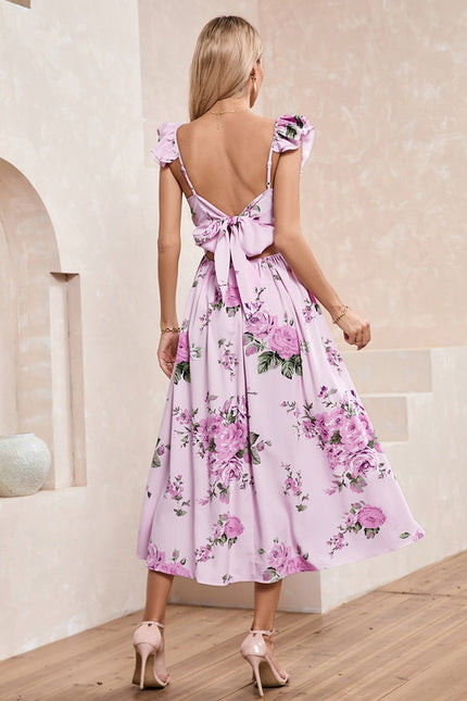 Robe imprimé fleur col cœur trapèze polyester midi - gallery 4