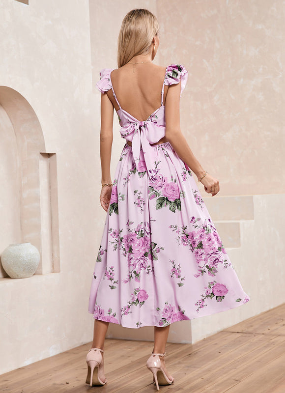 Robe imprimé fleur col cœur trapèze polyester midi - gallery 4