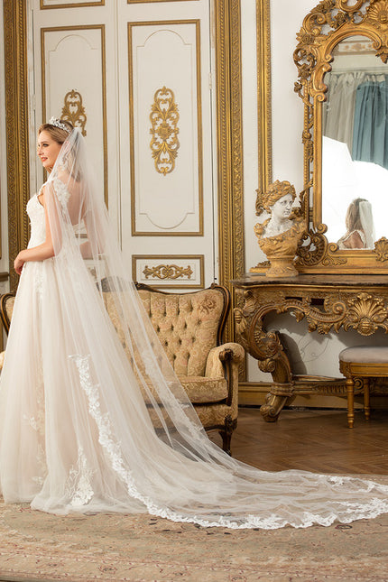 Princesse col cœur traîne balayage tulle dentelle robe de mariée - gallery 8