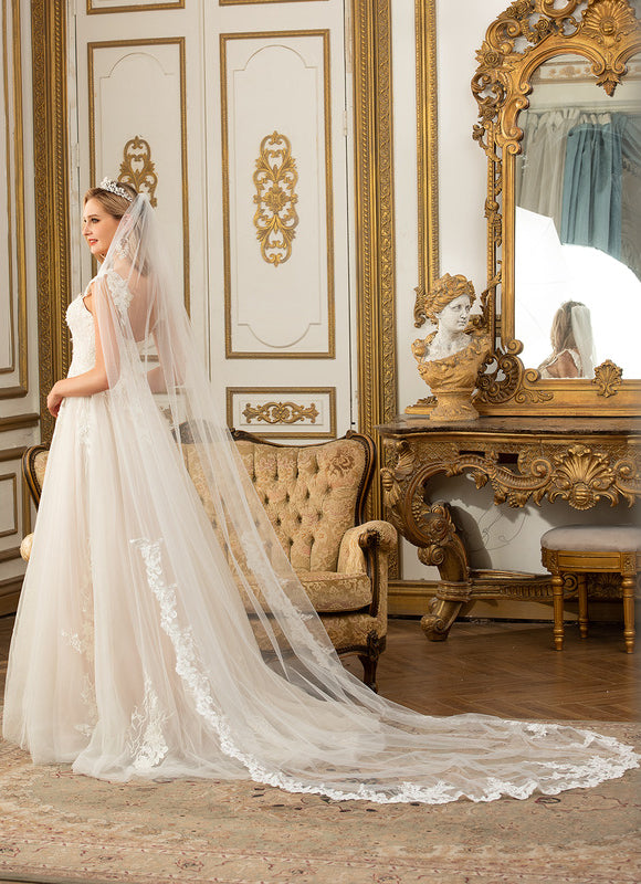 Princesse col cœur traîne balayage tulle dentelle robe de mariée - gallery 8