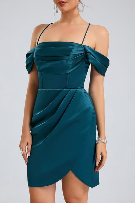 Fourreau épaule dénudée court satin robe de bal de promo - gallery 5