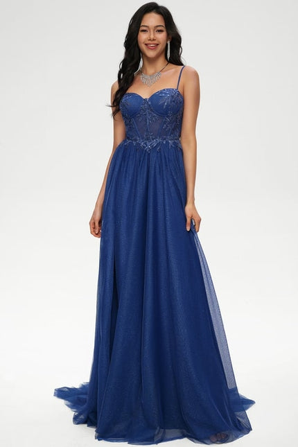Princesse col cœur traîne balayage tulle robe de bal avec paillettes appliques de dentelle - gallery 1