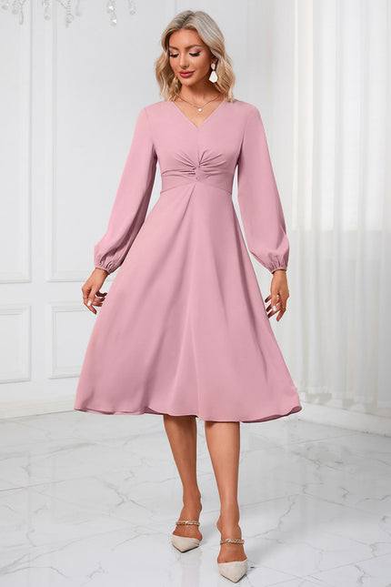 Robe nœud col v trapèze polyester midi