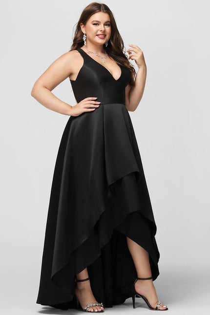 Trapèze col v asymétrique satin robe de demoiselle d'honneur - gallery 6