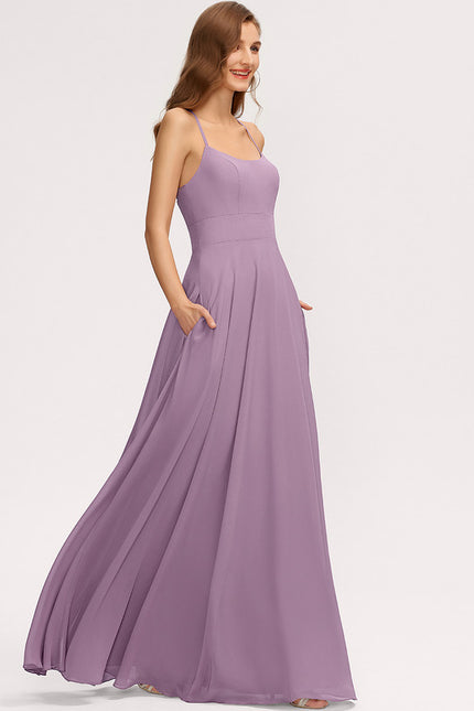 Trapèze col rond longueur ras du sol mousseline robe de demoiselle d'honneur - gallery 2