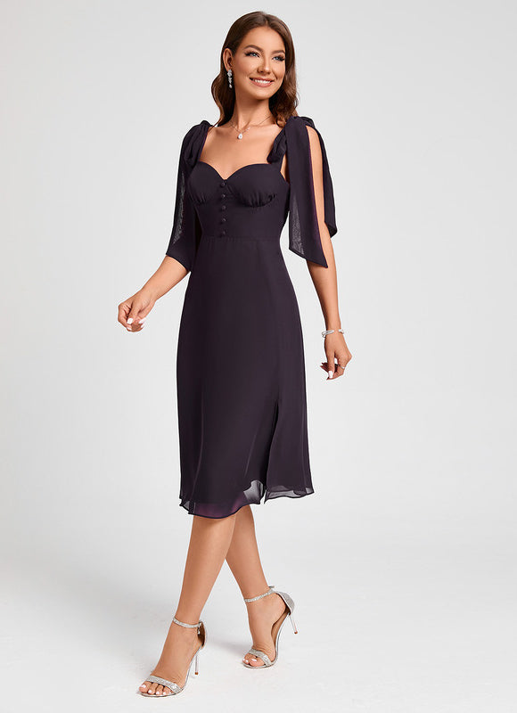 Trapèze col cœur longueur genou mousseline robe de cocktail
