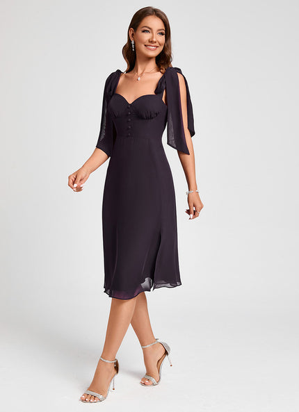 Trapèze col cœur longueur genou mousseline robe de cocktail