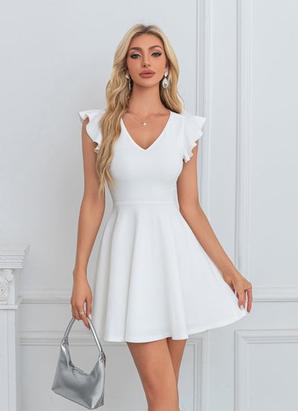 Robe col v trapèze polyester mini
