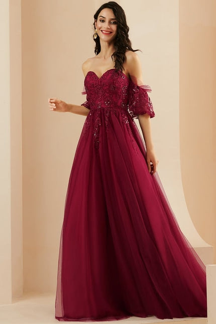 Princesse col cœur traîne balayage tulle robe de bal avec paillettes - gallery 4