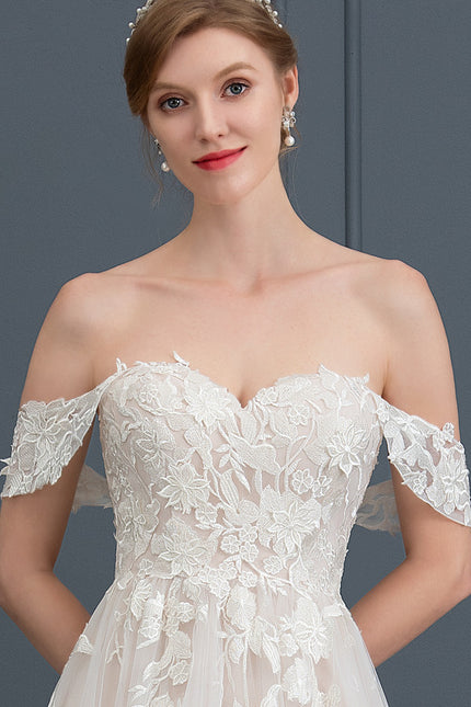 Princesse col cœur traîne balayage tulle dentelle robe de mariée - gallery 6