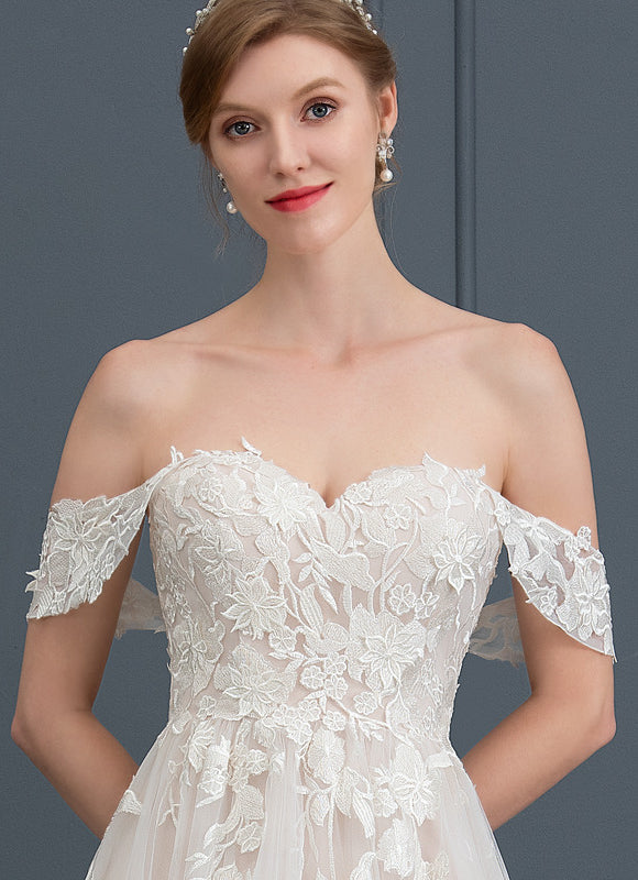 Princesse col cœur traîne balayage tulle dentelle robe de mariée - gallery 6
