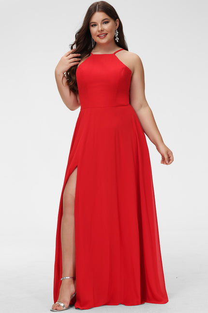 Trapèze col rond longueur ras du sol mousseline robe de demoiselle d'honneur - gallery 4