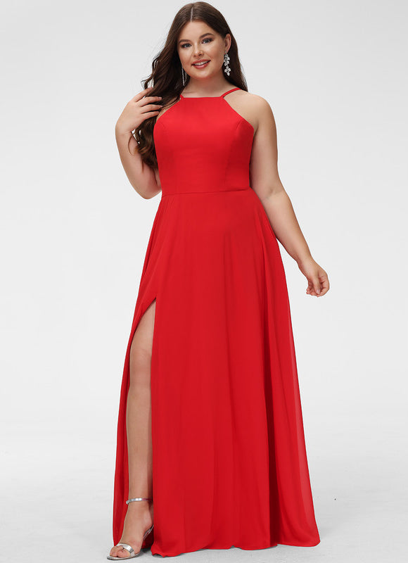 Trapèze col rond longueur ras du sol mousseline robe de demoiselle d'honneur - gallery 4