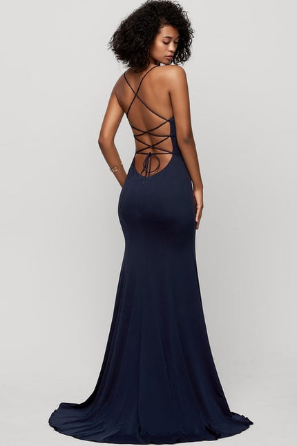 Sirène col carré traîne balayage jersey robe de bal