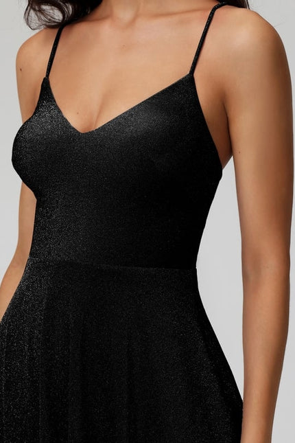 Trapèze col v court jersey robe de bal de promo avec paillettes - gallery 5