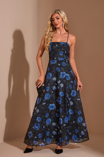 Robe imprimé fleur col carré trapèze organza maxi - gallery 4