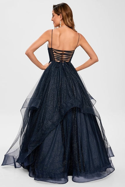 Princesse col v longueur ras du sol tulle robe de bal - gallery 4