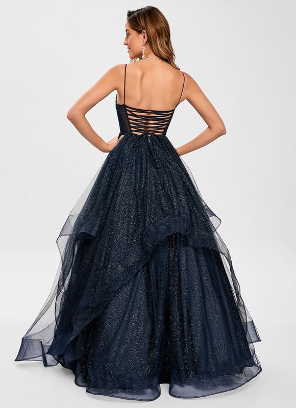 Princesse col v longueur ras du sol tulle robe de bal - gallery 4