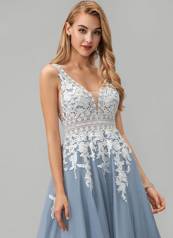 Princesse col v longueur ras du sol tulle robe de bal - gallery 2