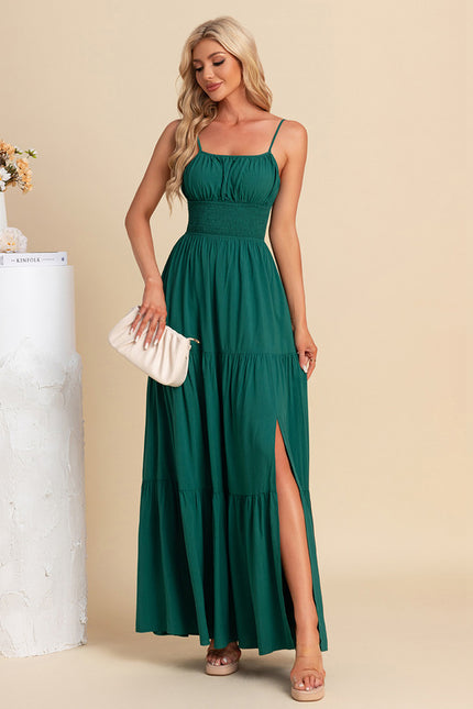 Robe plissée col carré trapèze polyester maxi - gallery 4