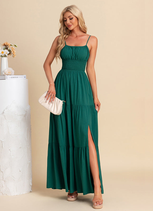 Robe plissée col carré trapèze polyester maxi - gallery 4