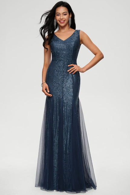 Fourreau col v longueur ras du sol paillette robe de bal