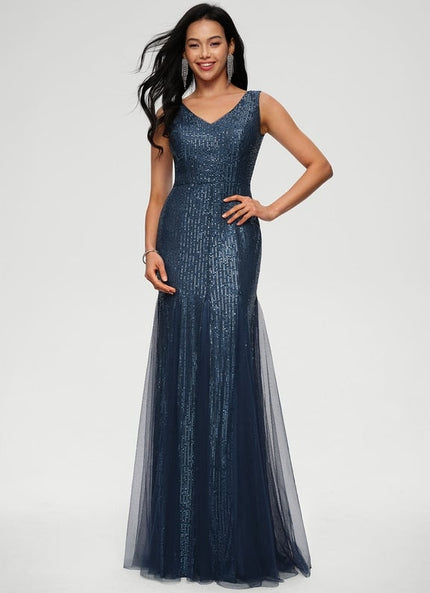 Fourreau col v longueur ras du sol paillette robe de bal