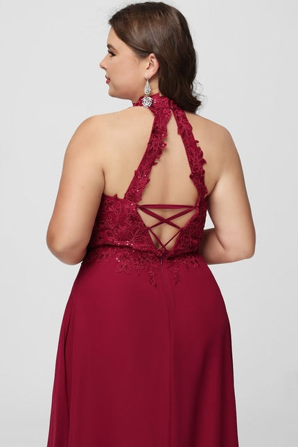 Trapèze licou longueur ras du sol dentelle mousseline robe de bal avec paillettes - gallery 7