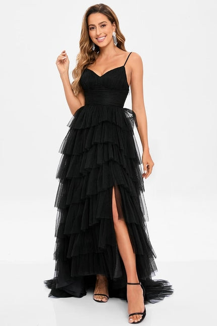 Princesse col v traîne balayage tulle robe de bal - gallery 4