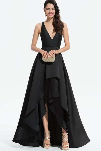 Trapèze col v asymétrique satin robe de demoiselle d'honneur - gallery 2